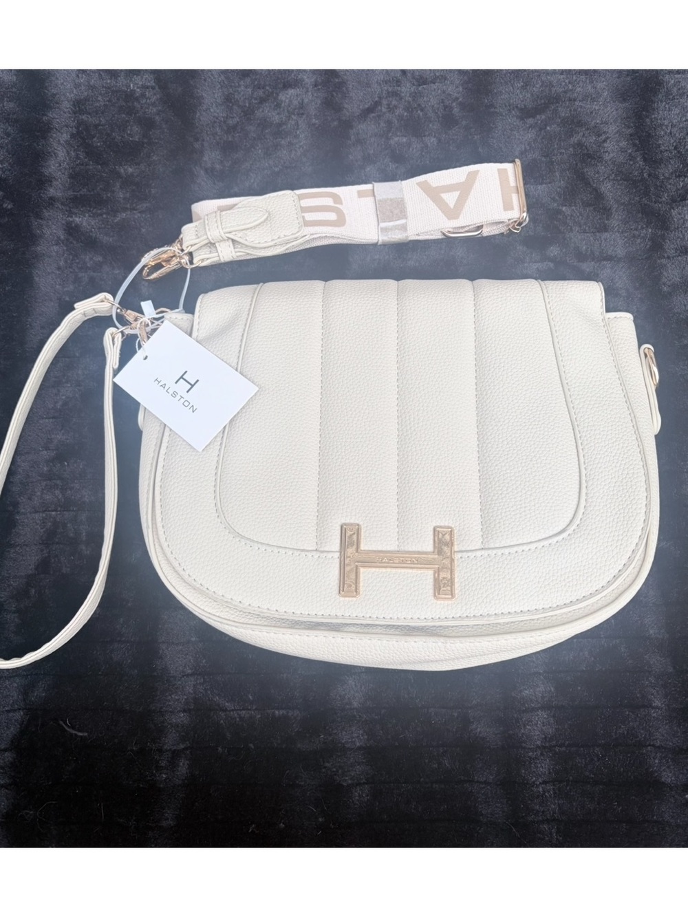 Halston Heritage Cream Quilted Crossbody with Gold H Detail